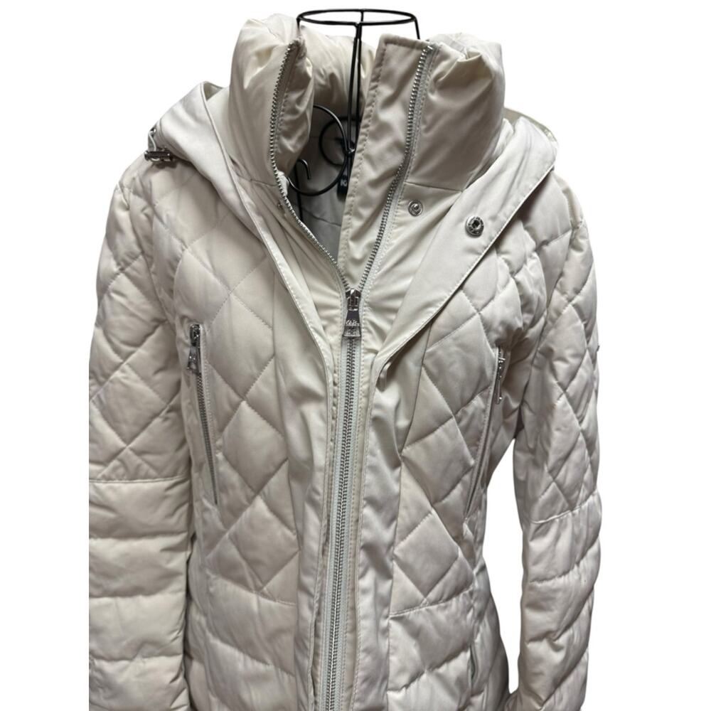 Karl Lagerfeld Cream Quilted Hooded Puffer Jacket Large - Picture 2 of 9